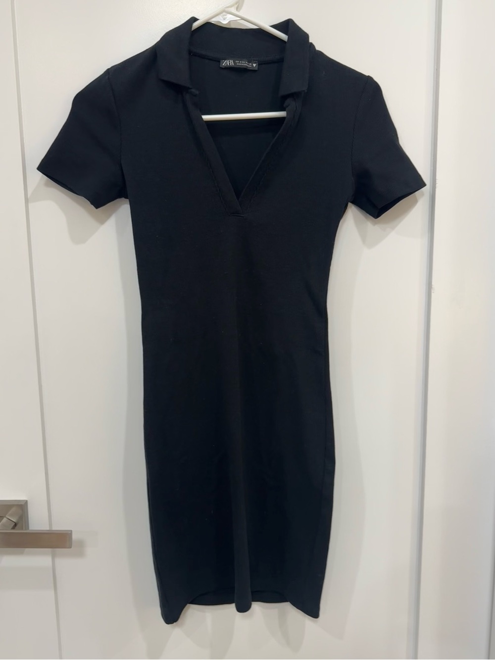 ZARA Black Short-Sleeve Polo V-Neck Dress